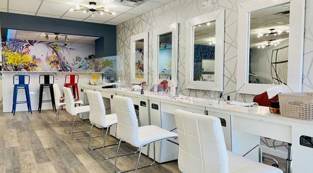 Trendy interior of Friendly Nails - Fort Sask, located in Fort Saskatchewan, Alberta, CA, featuring modern decor.