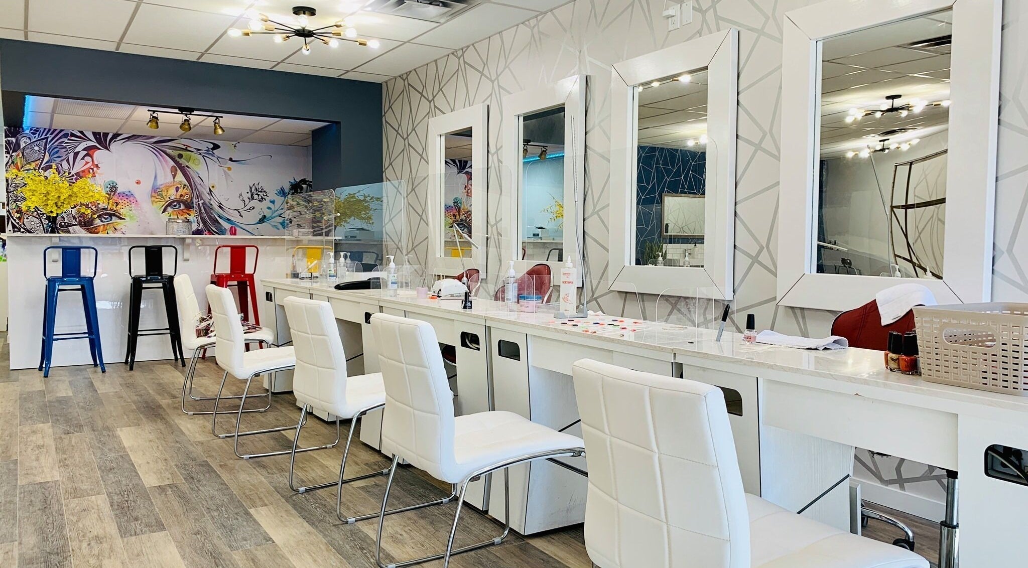 Trendy interior of Friendly Nails - Fort Sask, located in Fort Saskatchewan, Alberta, CA, featuring modern decor.