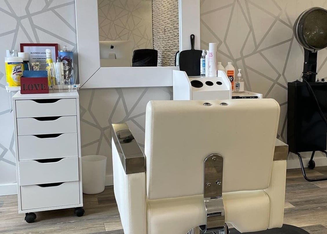 Modern beauty chair and vanity at Friendly Nails - Fort Sask, Fort Saskatchewan, Alberta, CA.