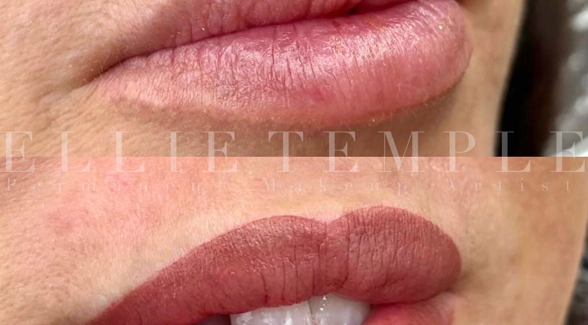 Close-up of elegant lip art at Ellietemplepmu, Plymouth, England, GB featuring soft pink tones.