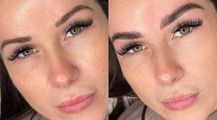 Close-up of before and after eyebrow enhancement at Ellietemplepmu, Plymouth, England, GB.