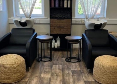 Modern washing chairs at Hair by Zoe Fellows, Corbridge, England, GB with natural decor.