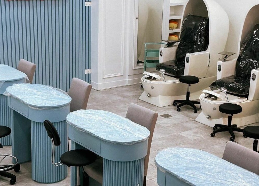 Sophisticated manicure and pedicure setup at مركز امواج النسائي in Al Qatif, Eastern Province, SA.
