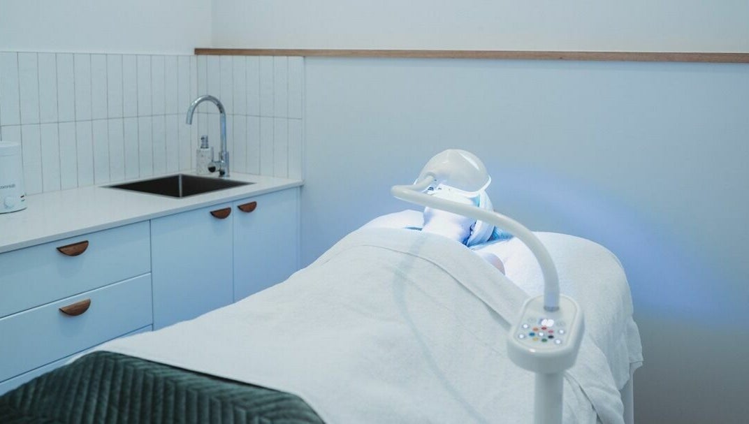LED facial treatment at Numaven, Merewether, New South Wales, AU. Modern skincare in a soothing setting.