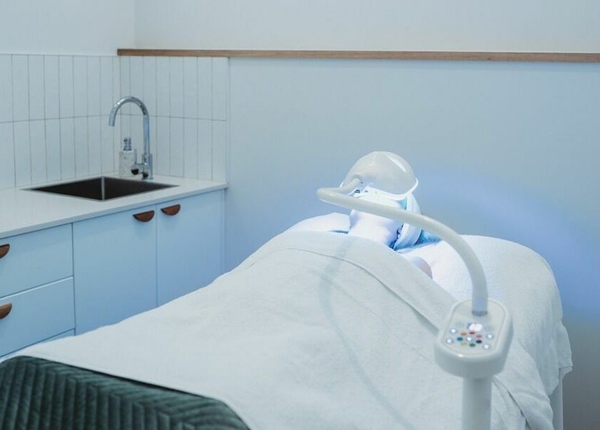 LED facial treatment at Numaven, Merewether, New South Wales, AU. Modern skincare in a soothing setting.