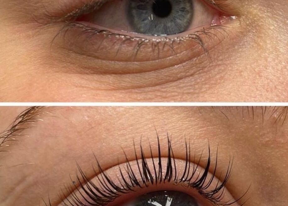 Before and after eyelash treatment at Tanya at Digits, Cardiff, Wales, GB.