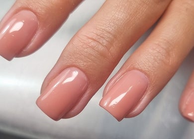 Elegant nude manicured nails at Bee You Nails, Warsash, England, GB.