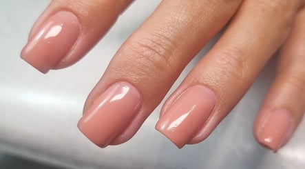 Elegant nude manicured nails at Bee You Nails, Warsash, England, GB.