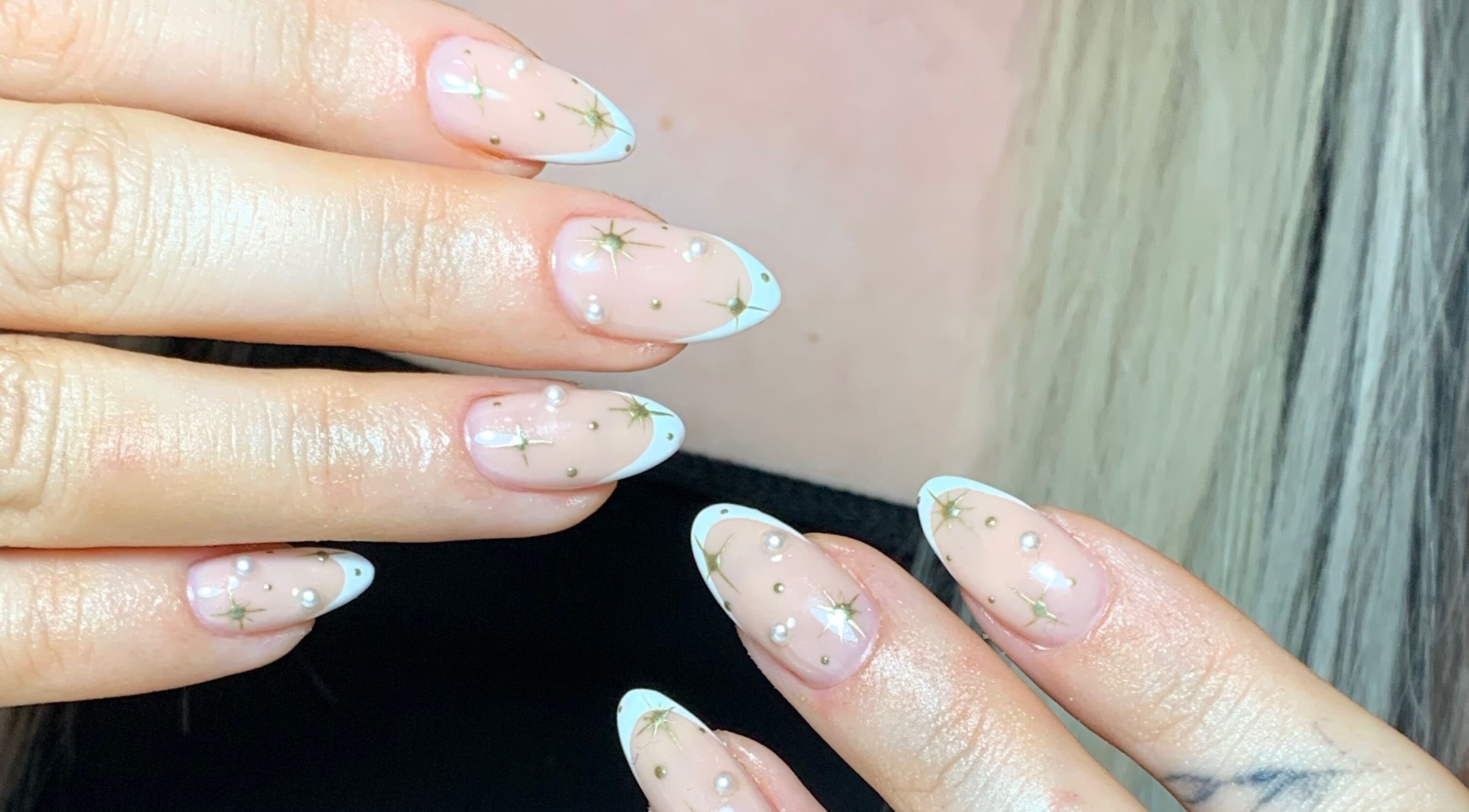 Elegant star-themed nail art at By Chantelle Studio 94, Livingston, Scotland, GB.