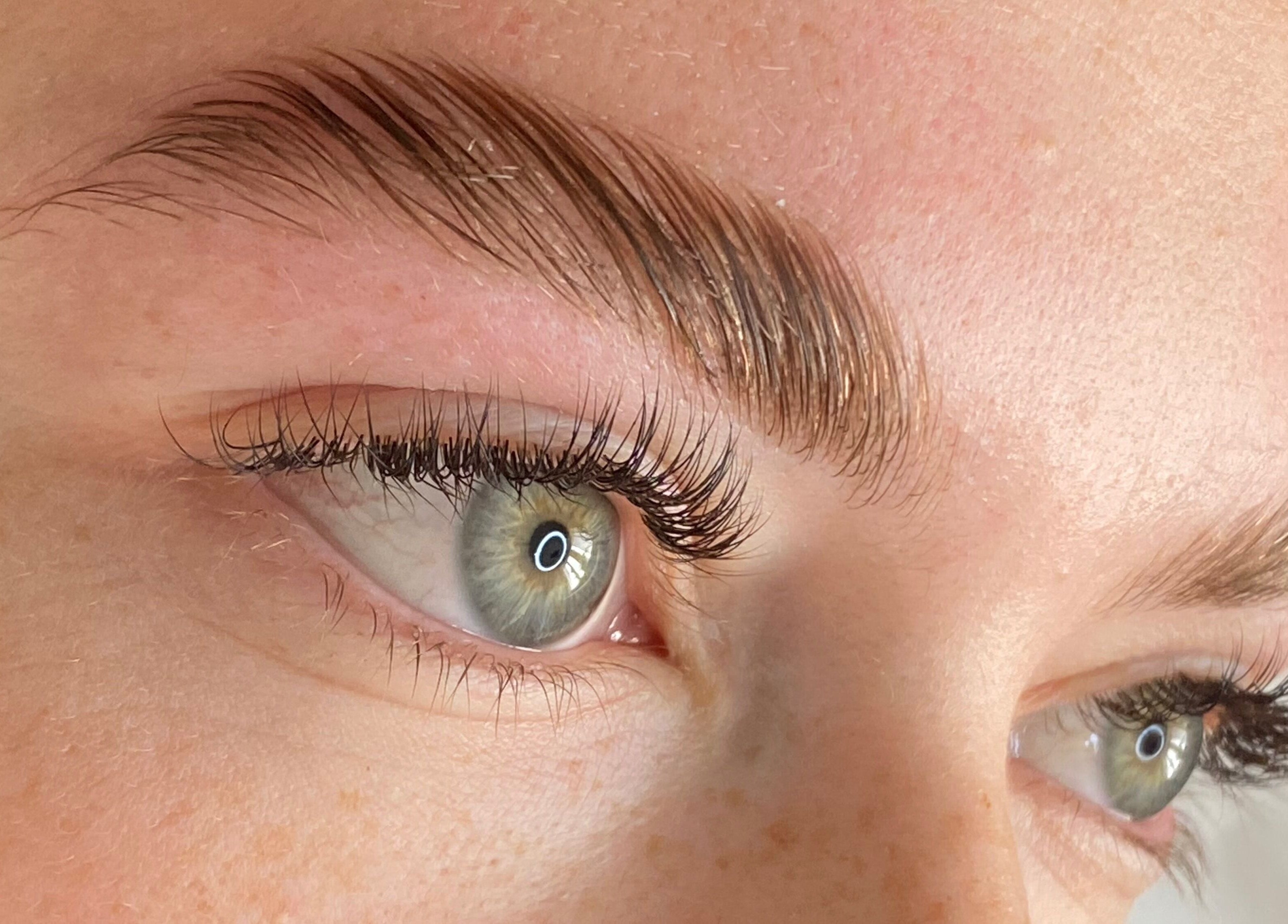 Close-up of expertly groomed eyebrows and eyelashes at Skin&soul by Siena, Northampton, England, GB.