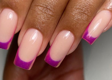 Close-up of vibrant pink manicure at Sculpted, Cape Town, Western Cape, ZA, showcasing elegant nail art.