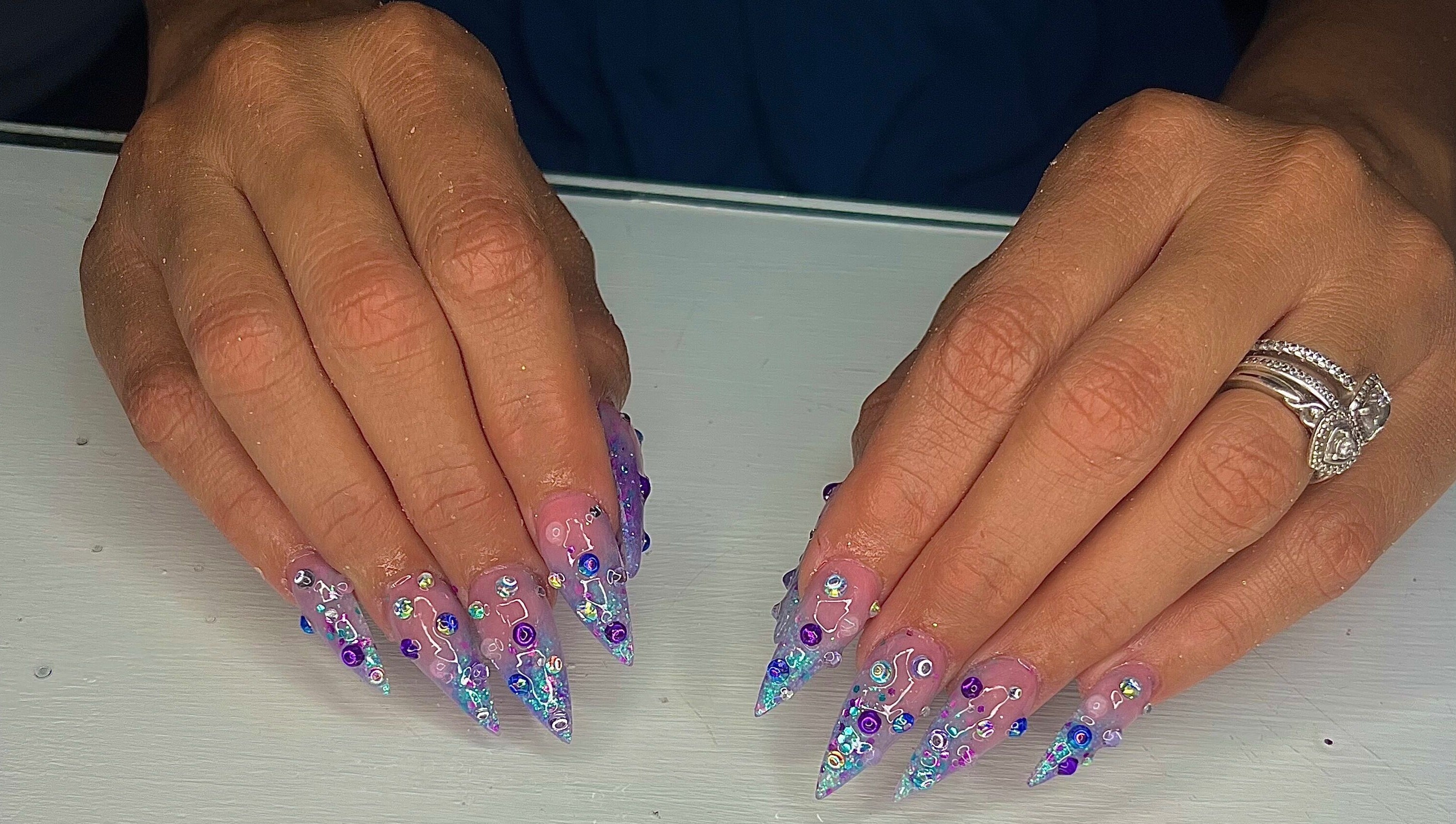 Intricate nail art with crystals at The Vanity Project, Mount Standfast, Saint James, BB.