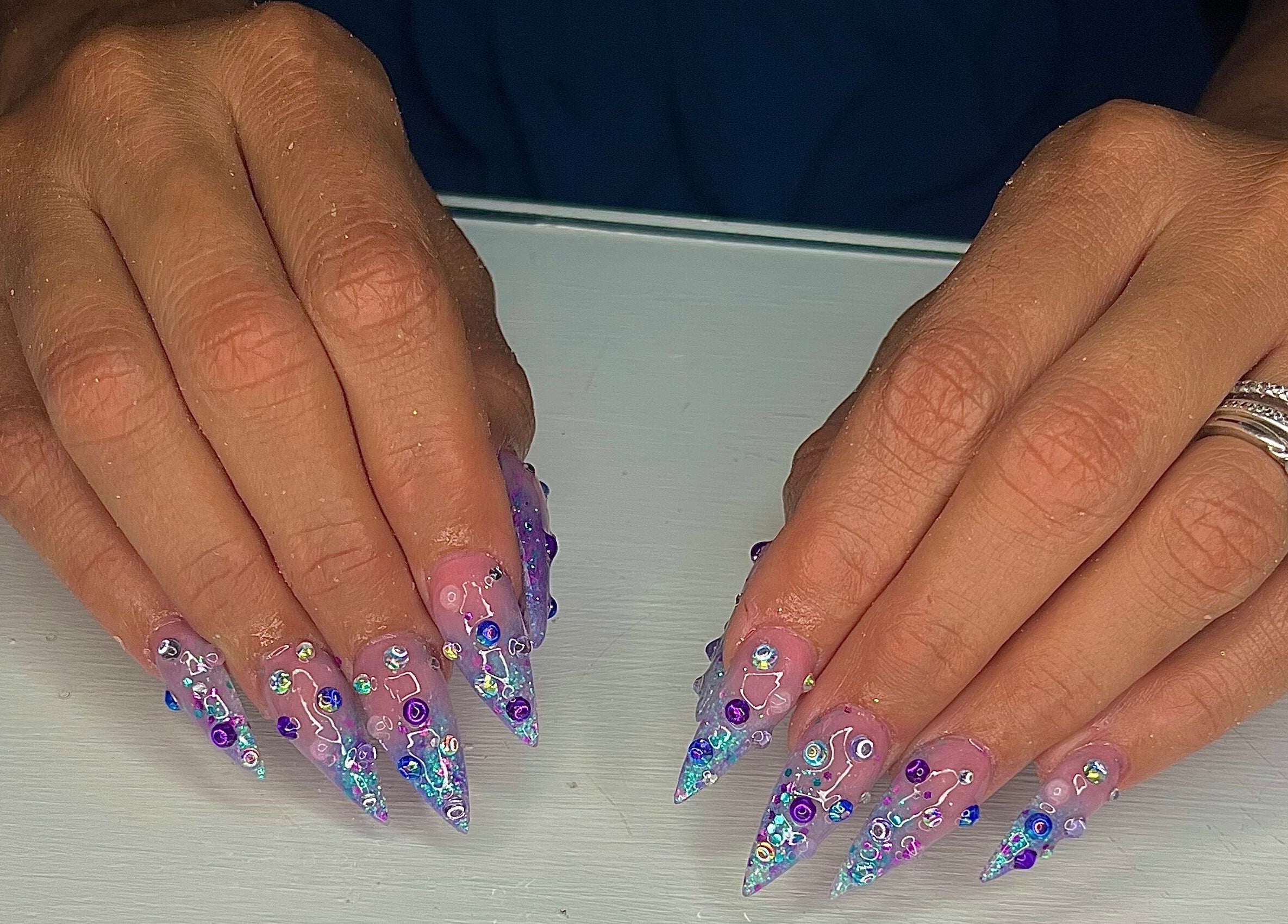 Intricate nail art with crystals at The Vanity Project, Mount Standfast, Saint James, BB.