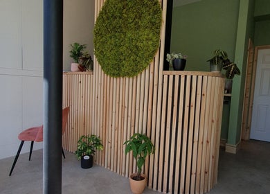 CK Laser @ Salon Forty Four reception area with modern wood decor, Eastbourne, England, GB.