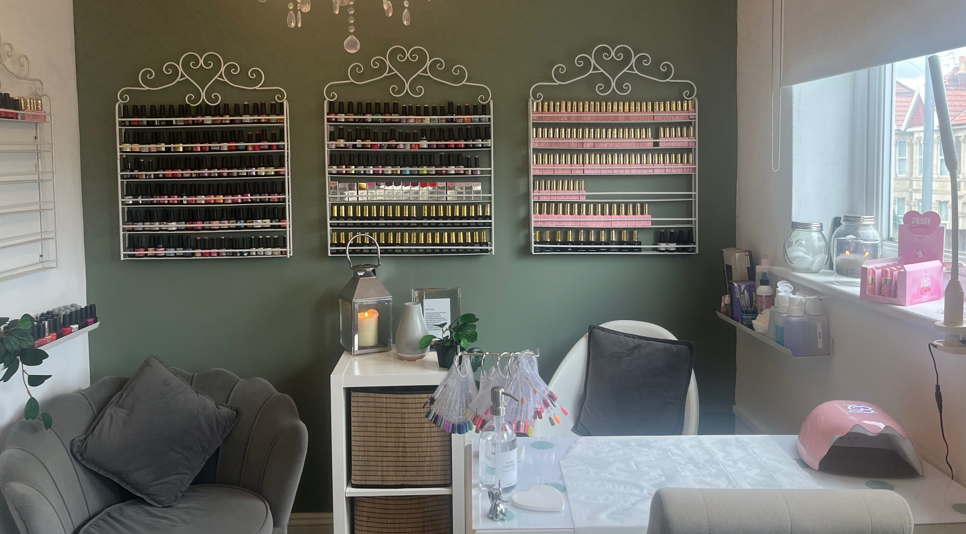 Elegant nail polish display at Elise Jayne Nails & Beauty, Bristol, England, GB.