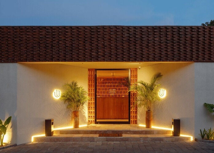Elegant entrance of Asai Spa, featuring modern design and warm lighting, located in Bali, Bali, ID.