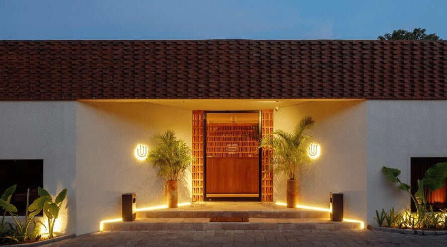 Elegant entrance of Asai Spa, featuring modern design and warm lighting, located in Bali, Bali, ID.
