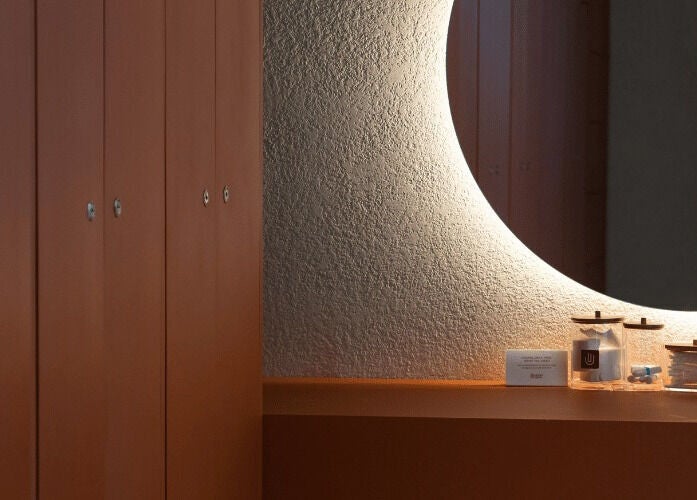 Elegant locker room at Asai Spa, Bali, Bali, ID with modern lighting and soothing ambiance.