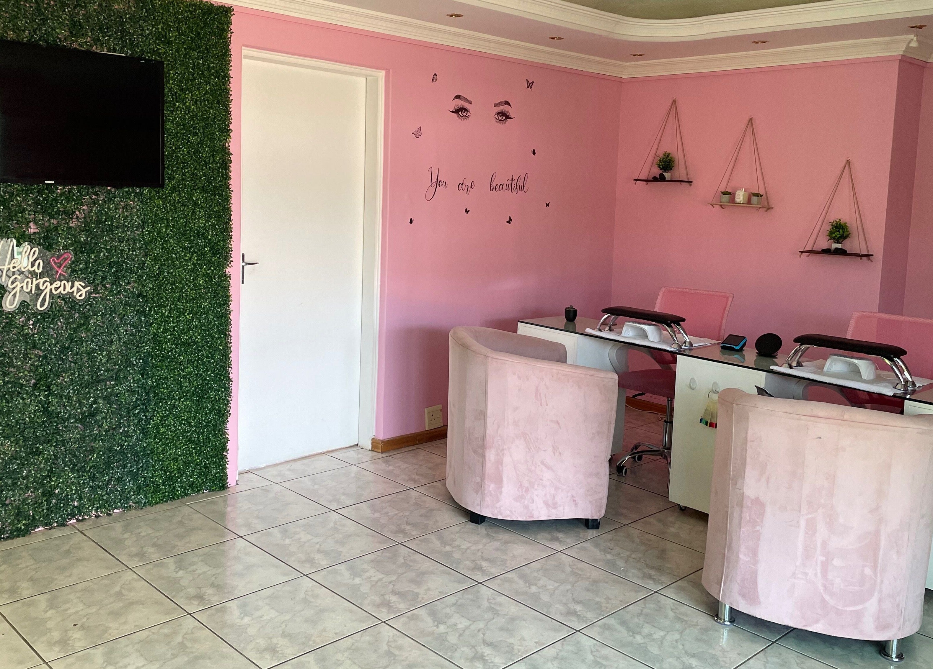 Chic pink nail lounge at Defined Elegance in Durban North, Kwazulu-natal, ZA.