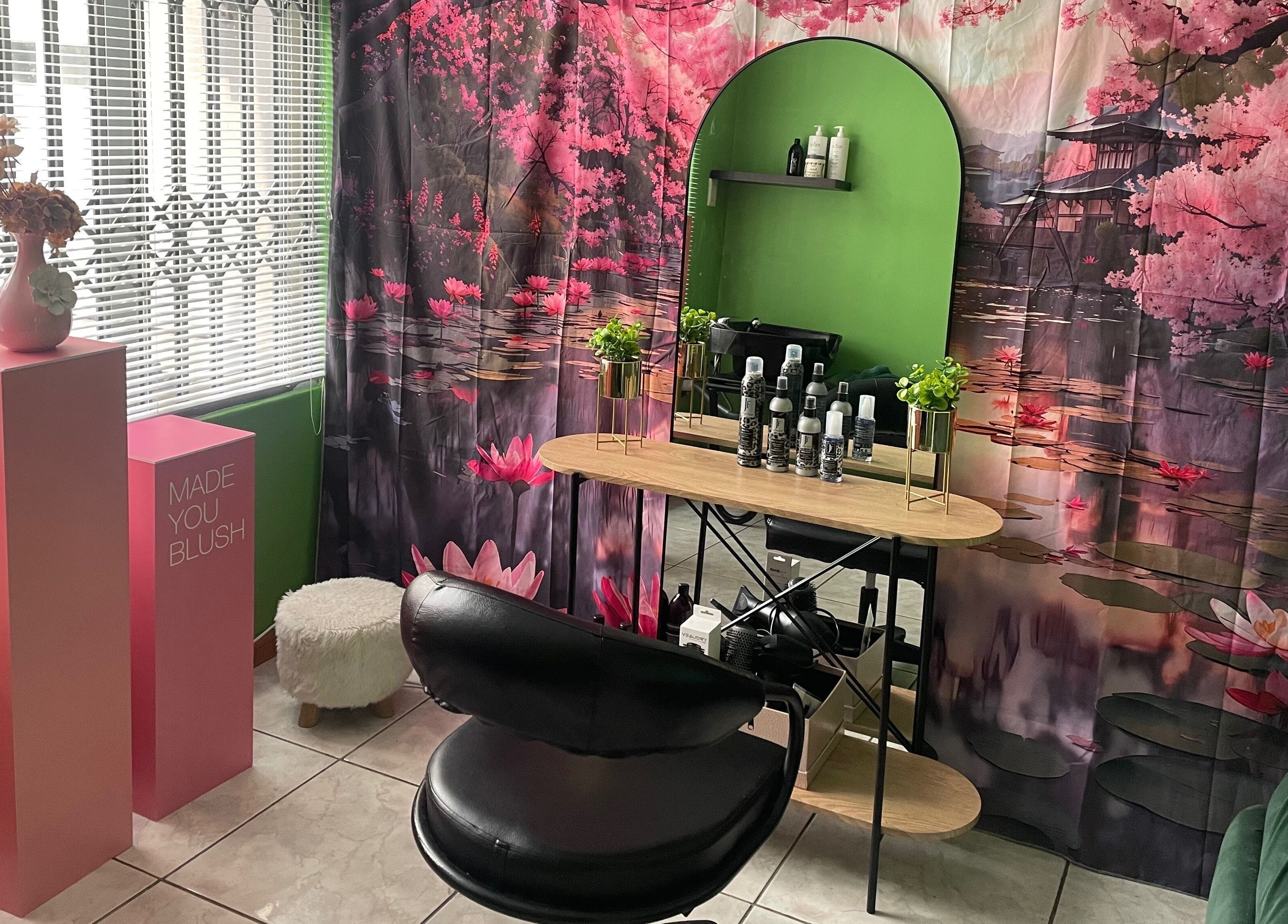 Defined Elegance beauty station with pink floral decor in Durban North, Kwazulu-natal, ZA.