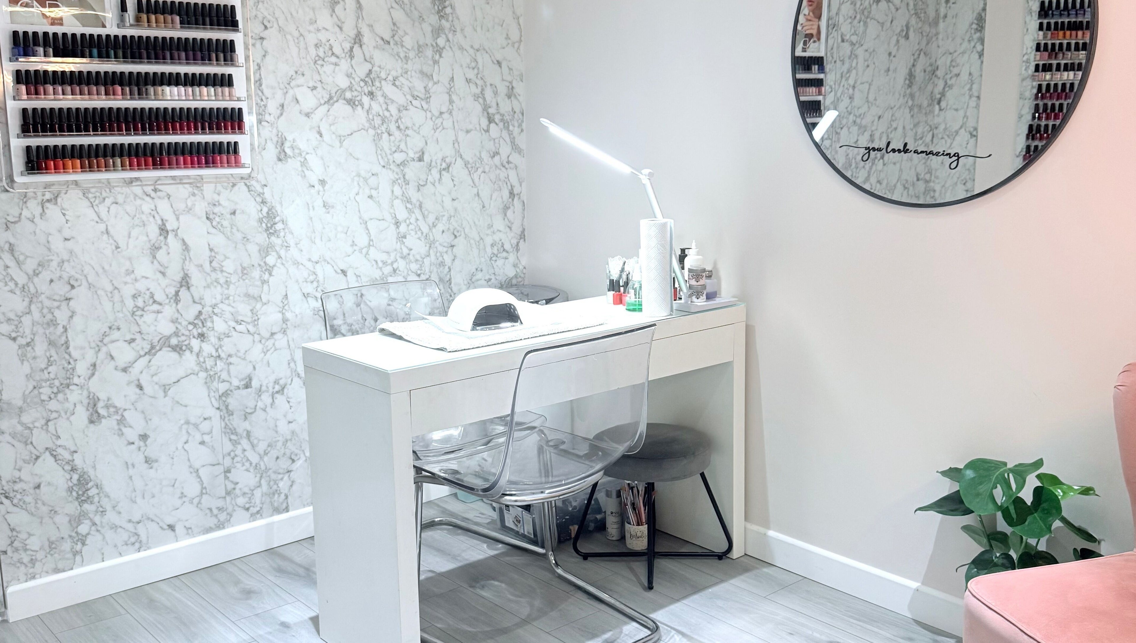 Sophisticated nail station at Ashley Blakemore Beauty & PMU, Cheadle, England, GB with modern decor.