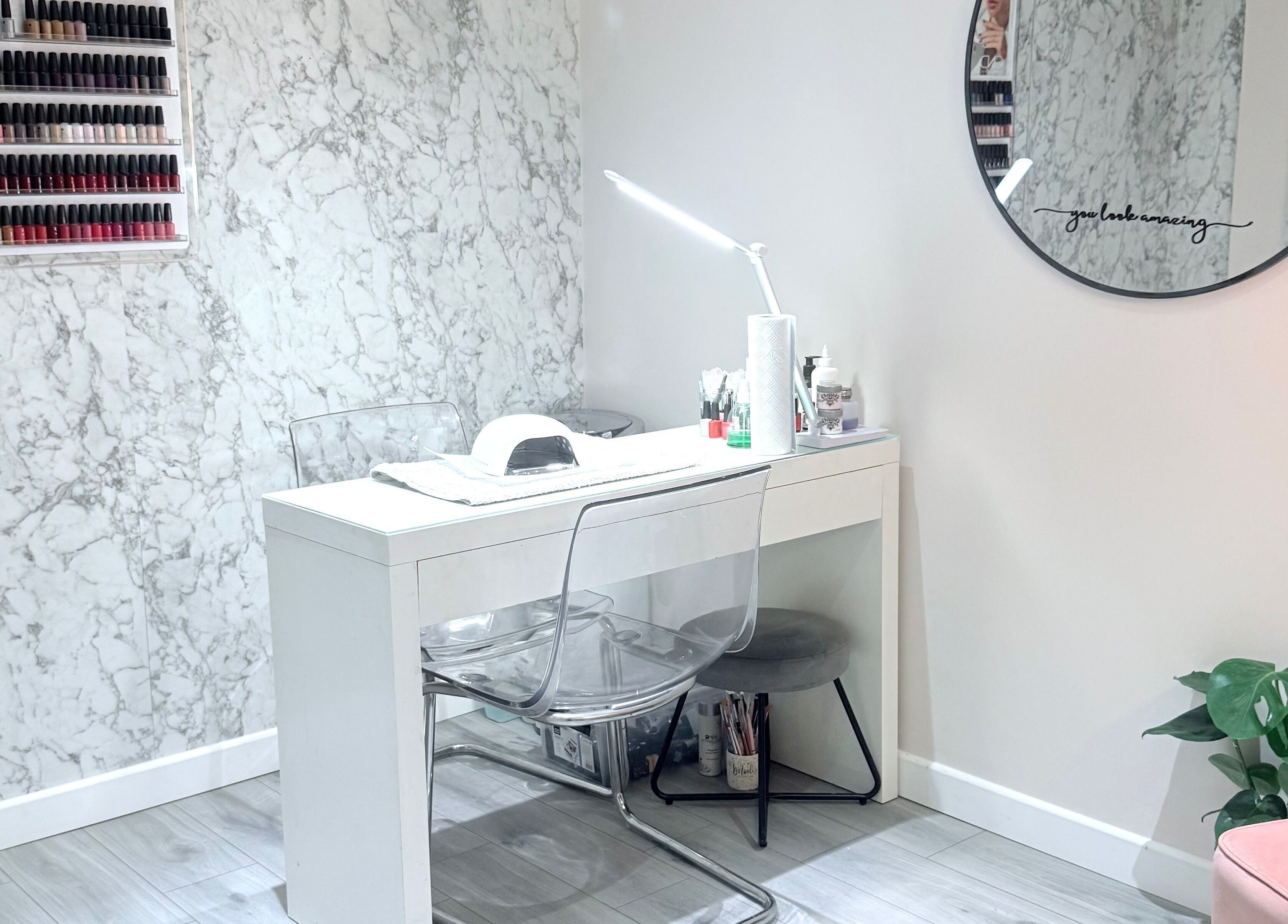 Sophisticated nail station at Ashley Blakemore Beauty & PMU, Cheadle, England, GB with modern decor.