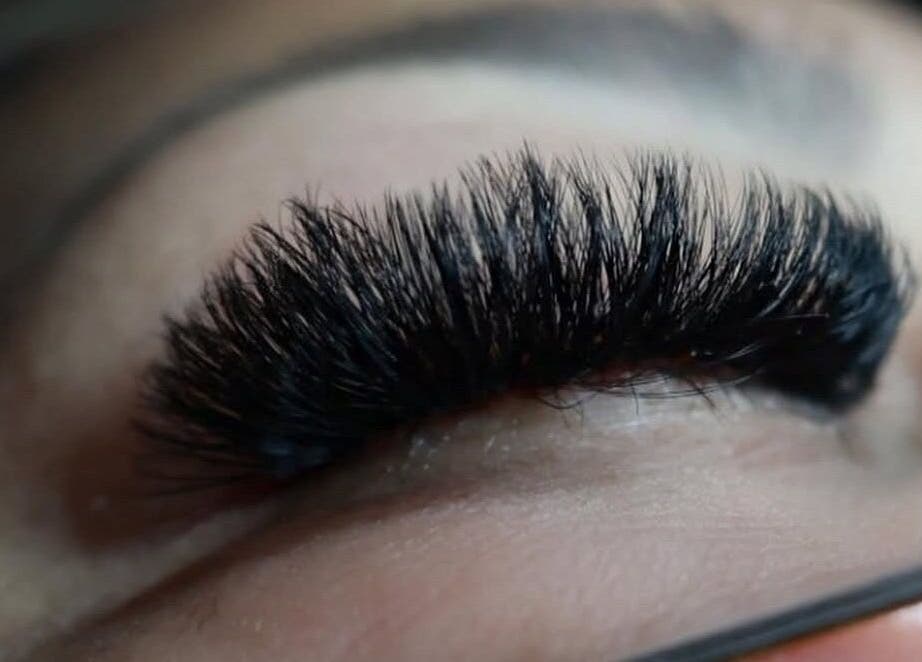 Close-up of eyelash extensions at Artistry Lash Brows & Nails Studio, Twin Falls, Idaho, US.