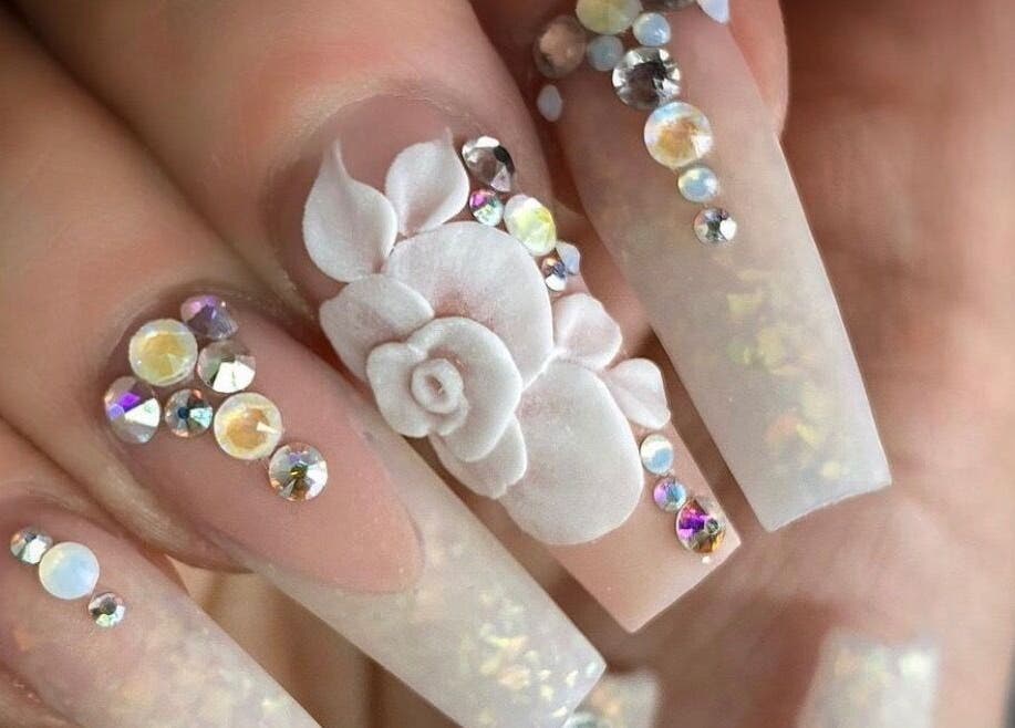 3D floral and gem nail art at Artistry Lash Brows & Nails Studio, Twin Falls, Idaho, US