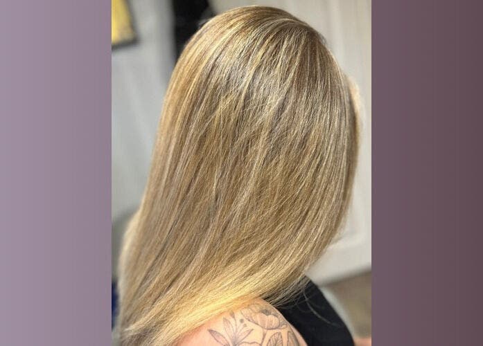 Beautifully styled blonde hair at Five One Four salon, Littlehampton, England, GB.