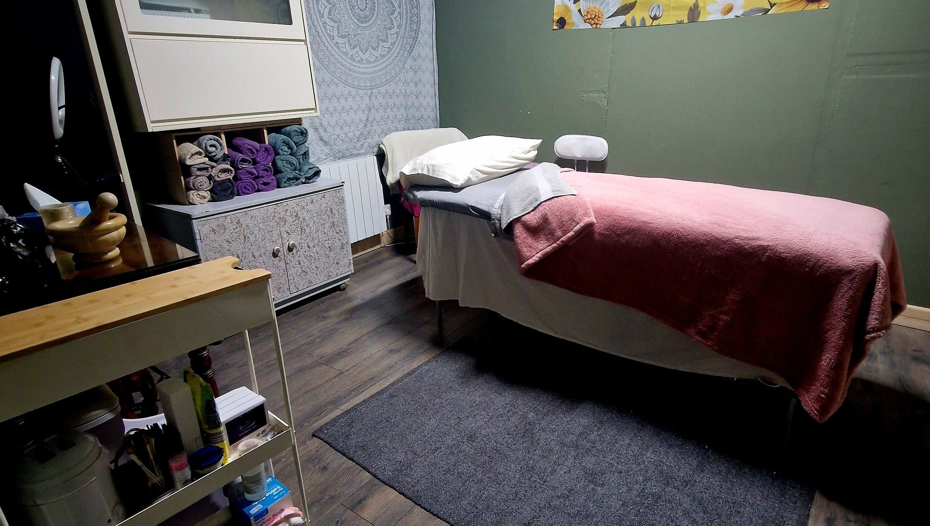 Cozy treatment room at The Green Witches Doneraile Well Being Hub, Doneraile, County Cork, IE.
