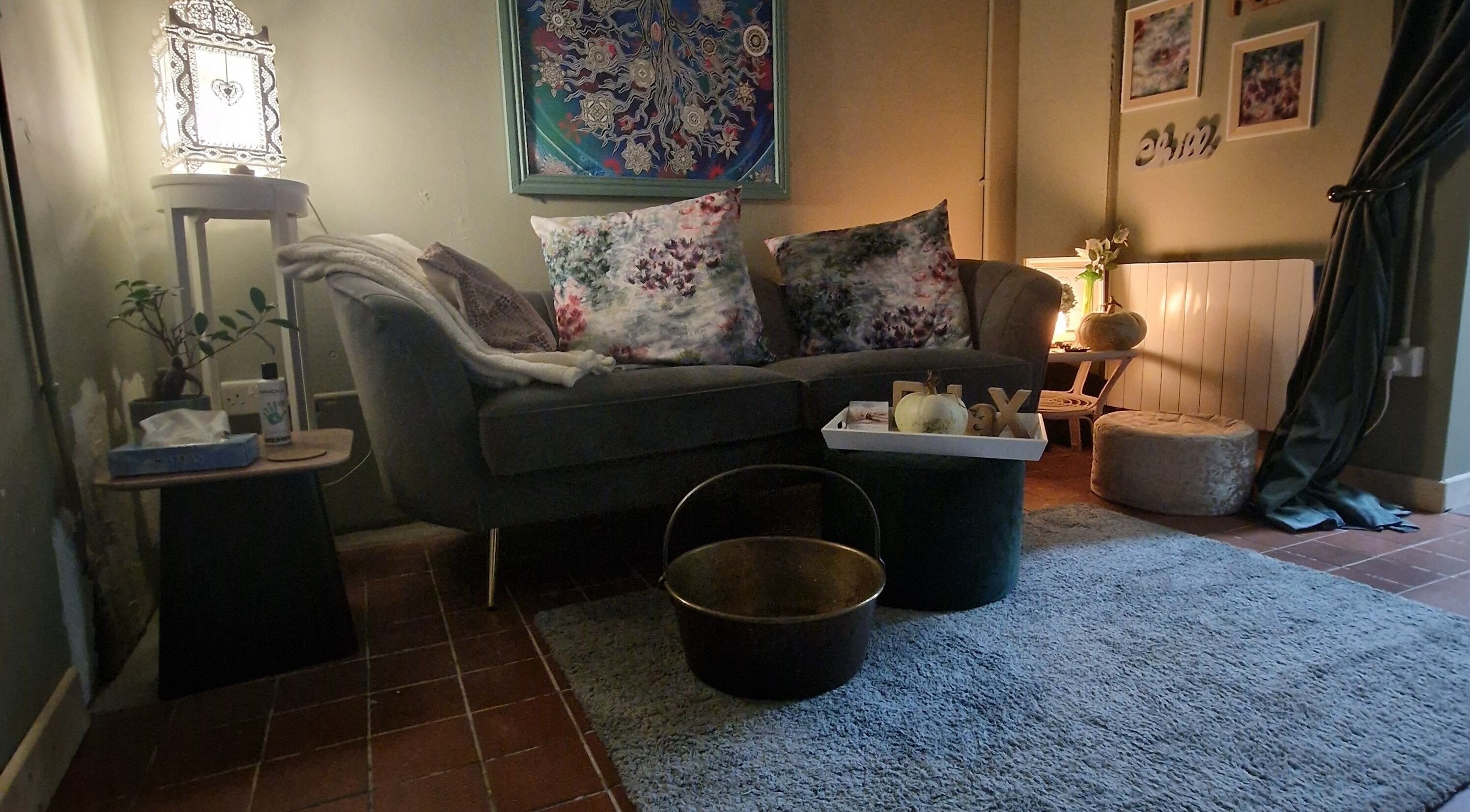 Cozy relaxation corner at The Green Witches Doneraile Well Being Hub, Doneraile, County Cork, IE.