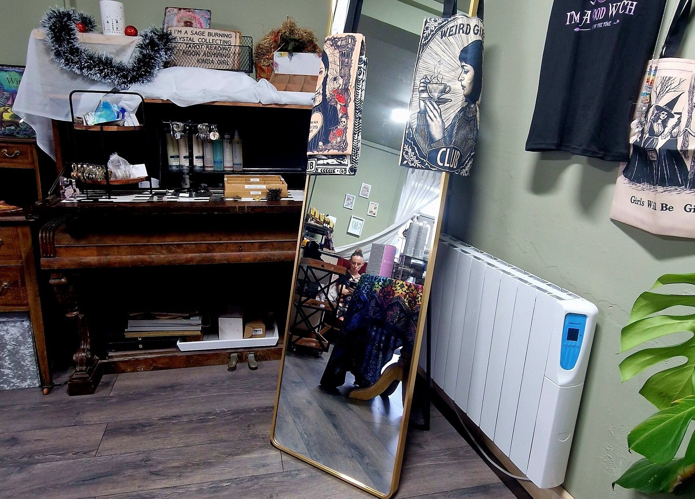 Eclectic decor and mirror at The Green Witches Doneraile Well Being Hub, Doneraile, County Cork, IE.