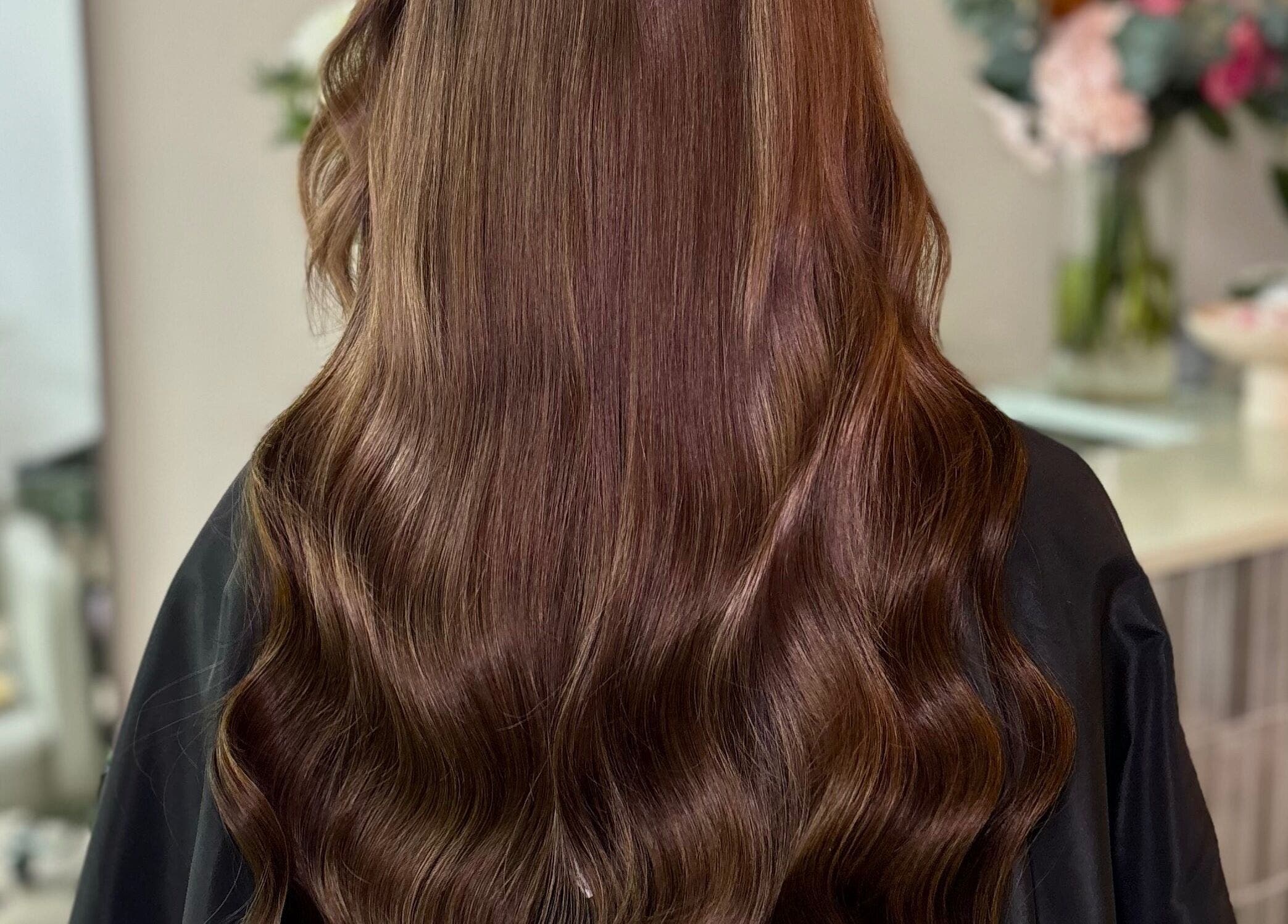 Elegant, wavy brown hairstyle at Made.byellachambers, Kirkby In Ashfield, England, GB.