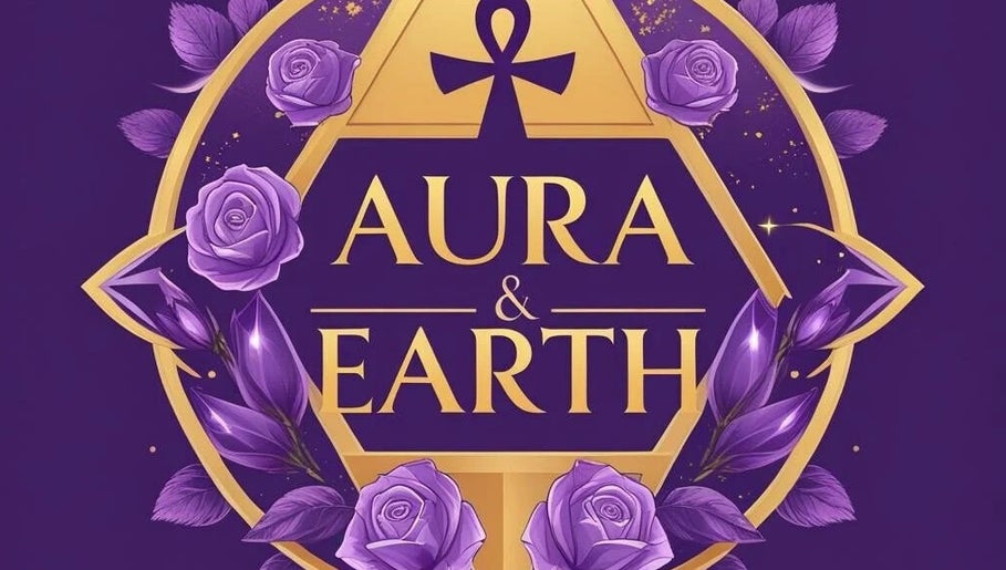 Logo of Aura and Earth with purple roses and gold accents, located in Taunton, England, GB.