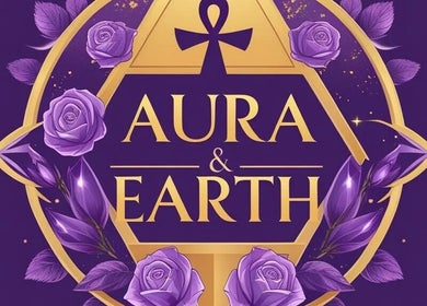 Logo of Aura and Earth with purple roses and gold accents, located in Taunton, England, GB.
