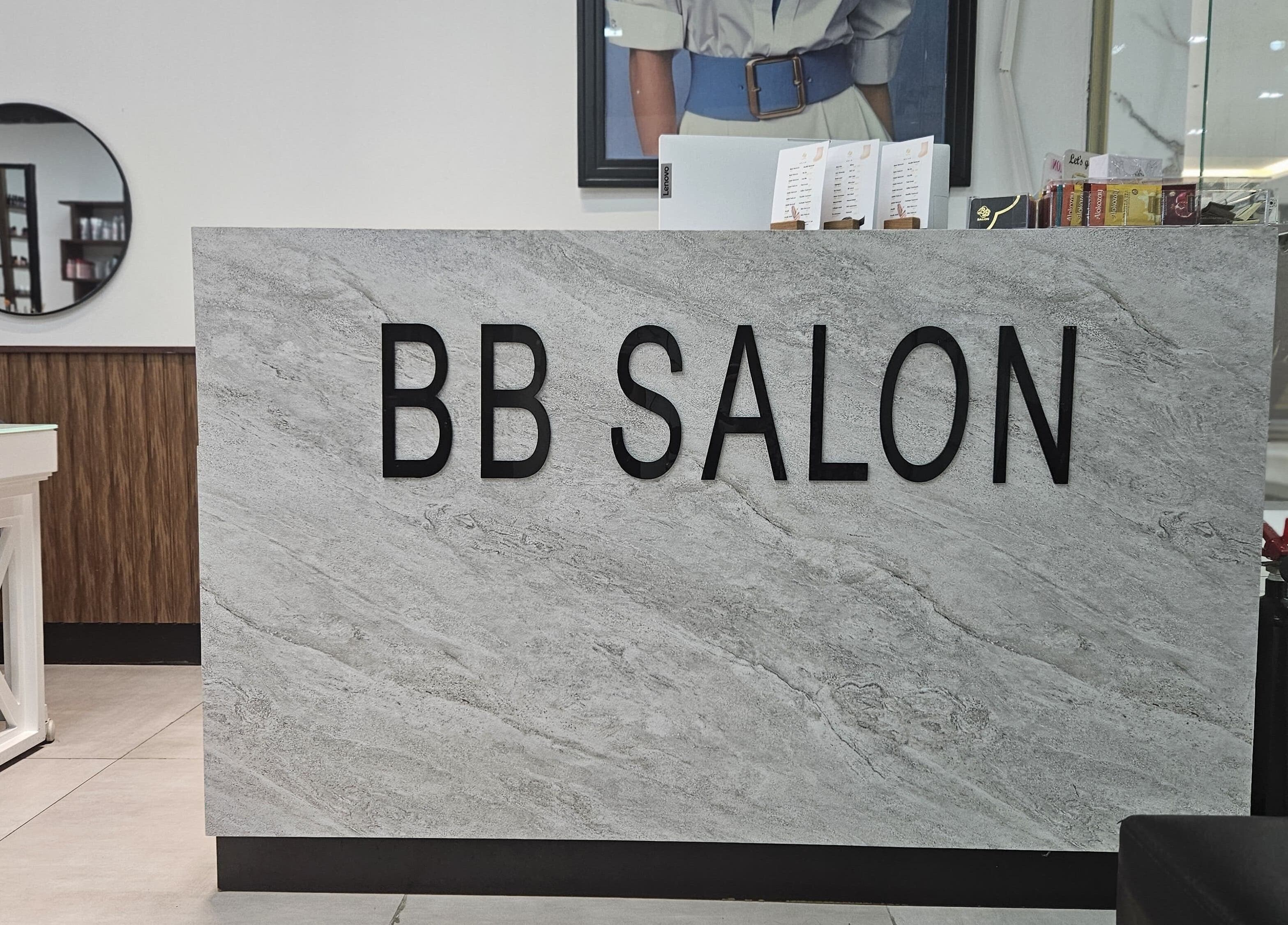 Reception area of BB Salon Hair & Beauty, showcasing stylish decor in Dubai, Dubai, AE.