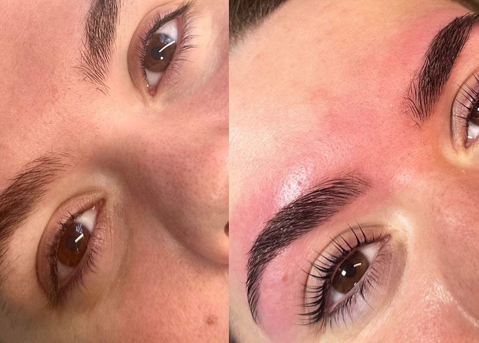 Before and after eyebrow treatment at Libby’s Beauty in Welcombe, England, GB. Perfectly shaped brows.