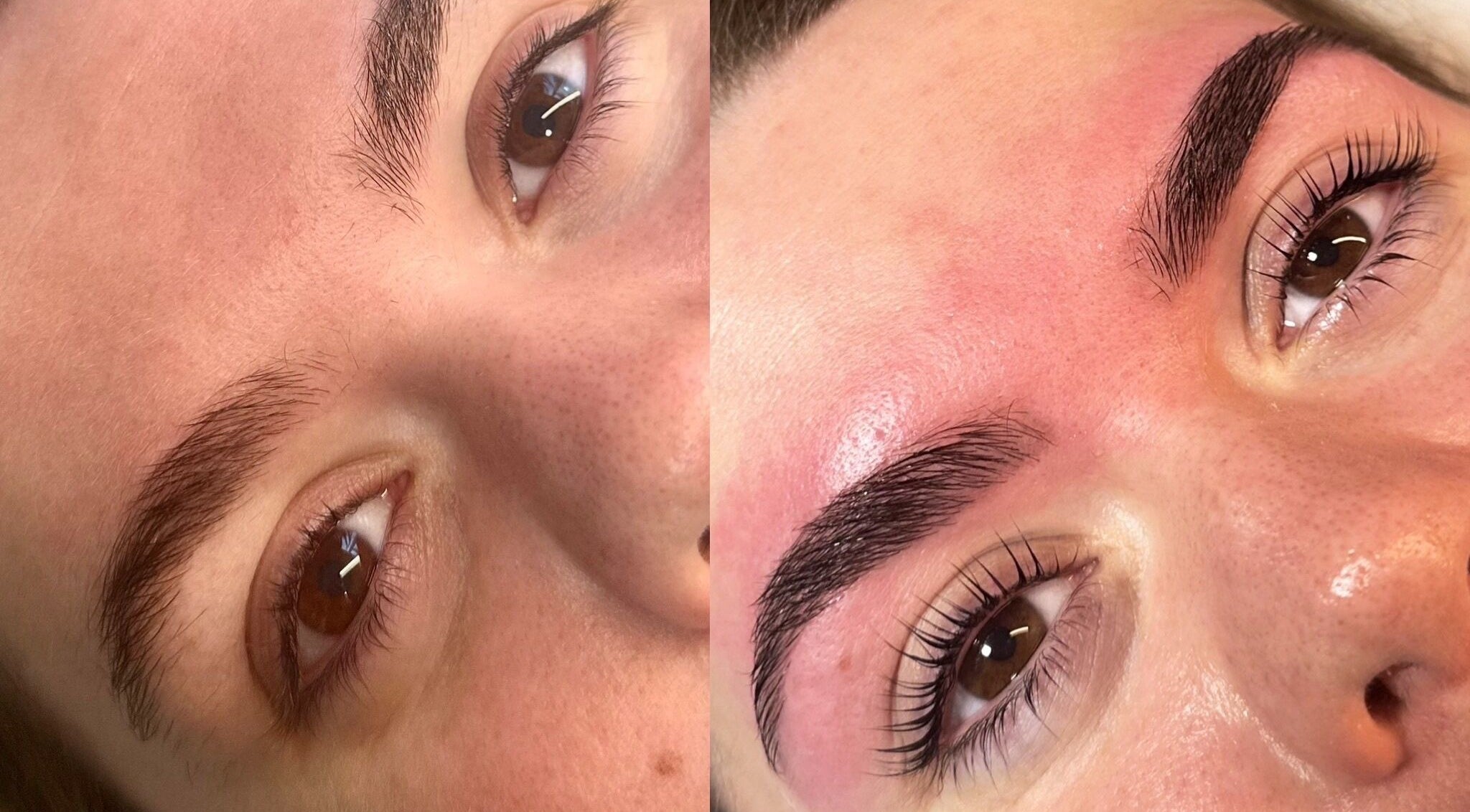 Before and after eyebrow treatment at Libby’s Beauty in Welcombe, England, GB. Perfectly shaped brows.