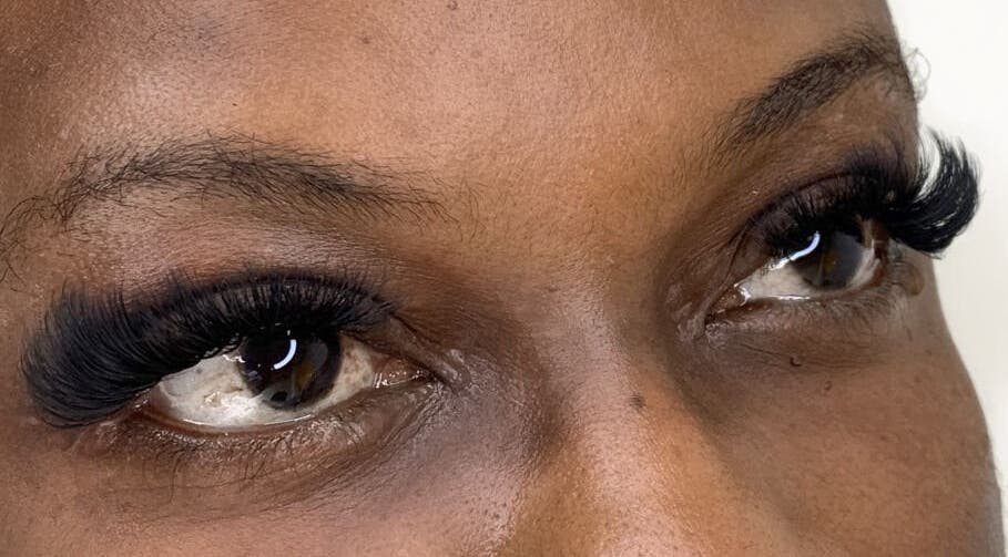 Close-up of eyelash extensions at She Slays Beauty Studio, Belair, Saint Philip, BB.