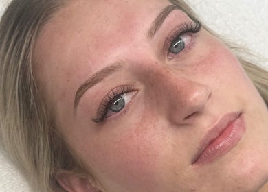Close-up of eyelash extensions at Glammed Up By E in Bradbury, New South Wales, AU.