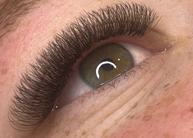 Close-up of expertly done lashes at Glammed Up By E in Bradbury, New South Wales, AU.