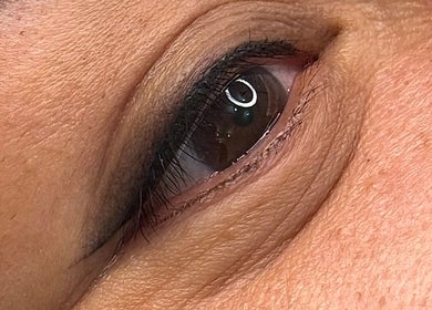 Close-up of a beautifully enhanced eye at MG Institute of Beauty & Training Academy, Cheltenham, England, GB.