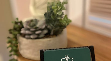 Close-up of succulent plant and Humblebee Wellness card at Saint Leonards, England, GB.