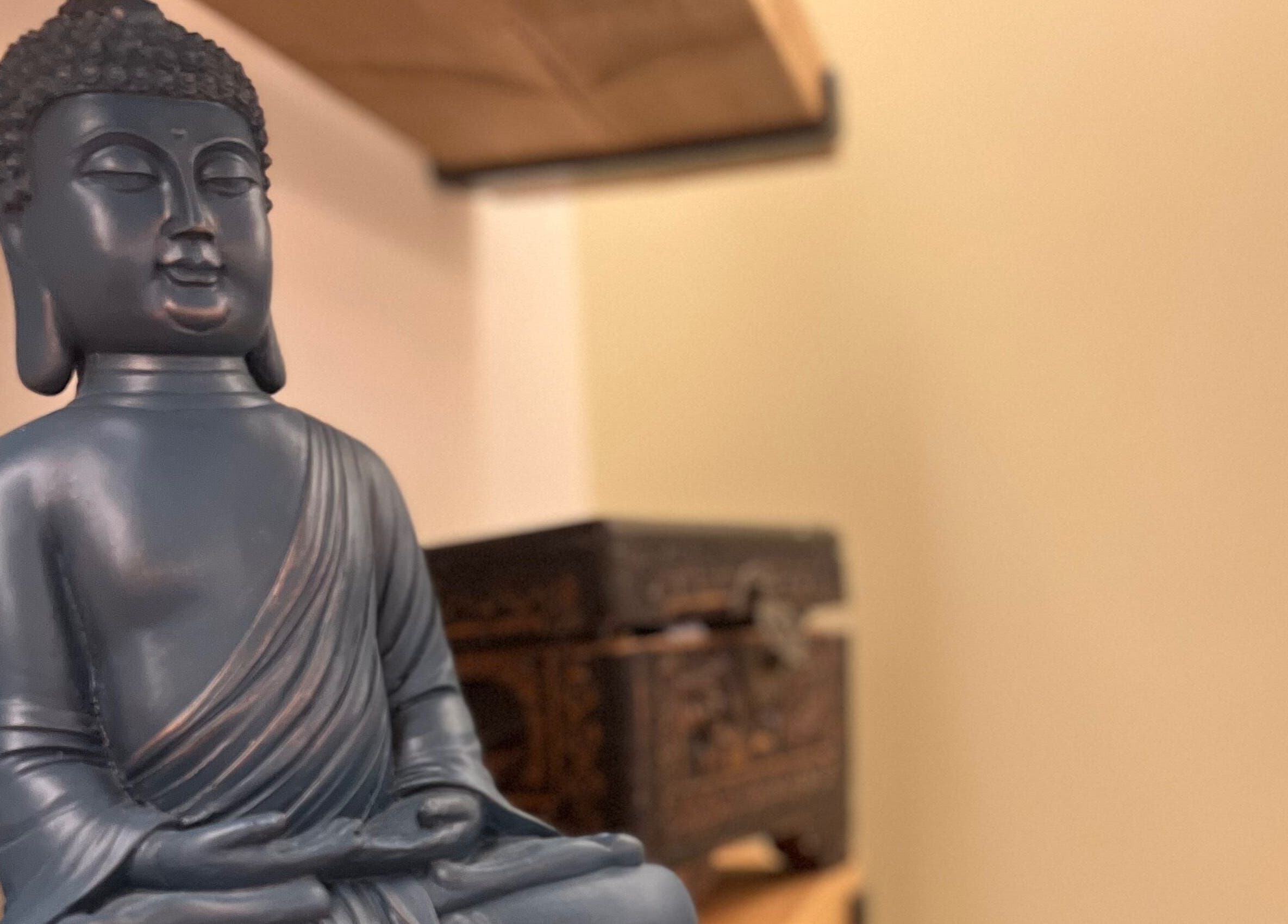 Serene Buddha statue at Humblebee Wellness, Saint Leonards, England, GB, symbolizing peace and relaxation.