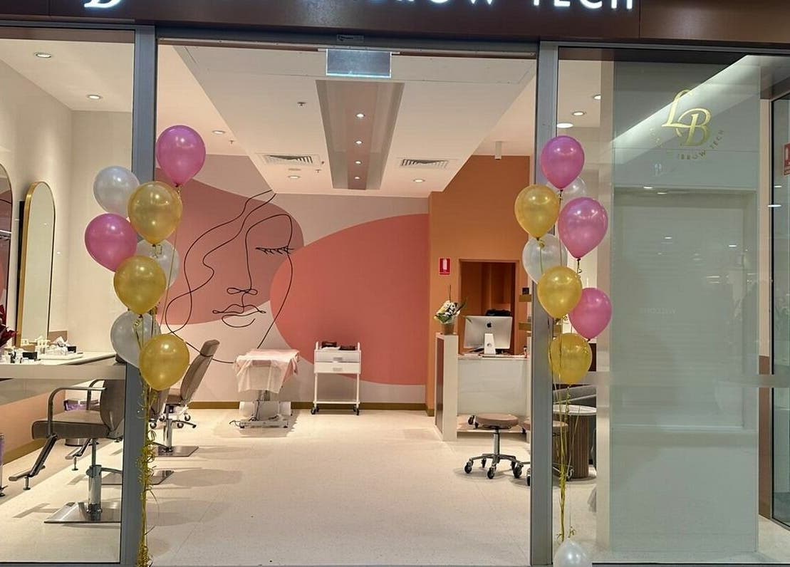 Front of Lash and Ibrow Tech - Woden in Phillip, AU, featuring stylish decor and balloons.