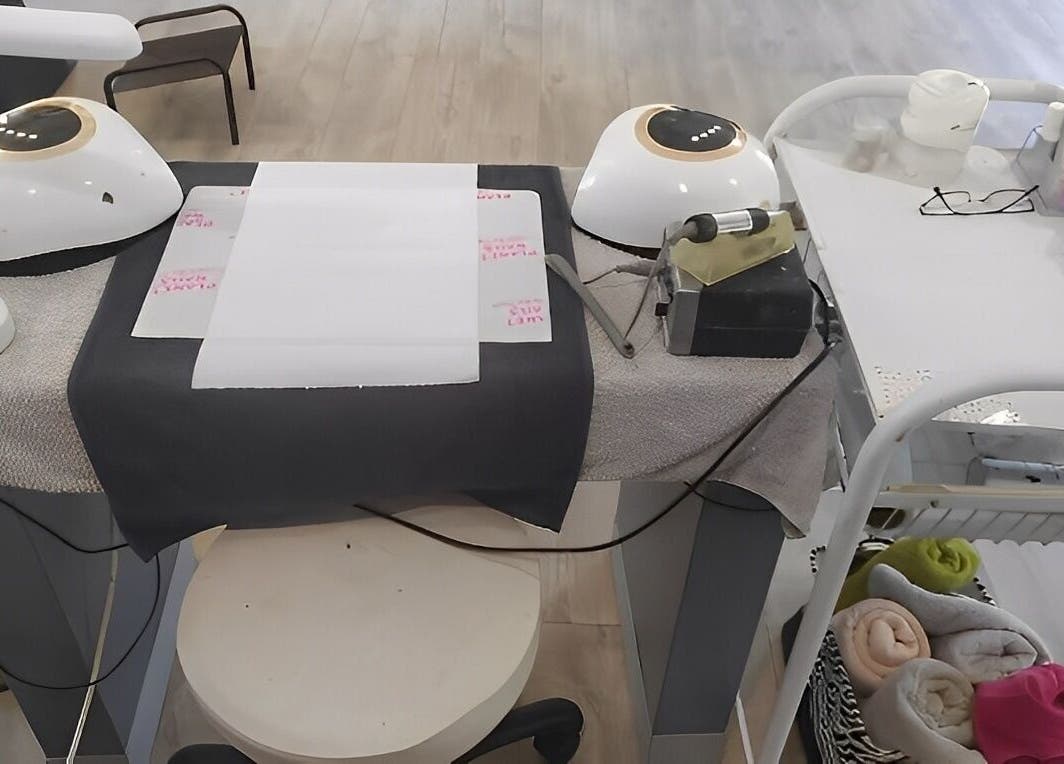 Nail station at Beauty By Raquel, Randburg, South Africa, ZA. Equipped with manicure tools and cozy towels.