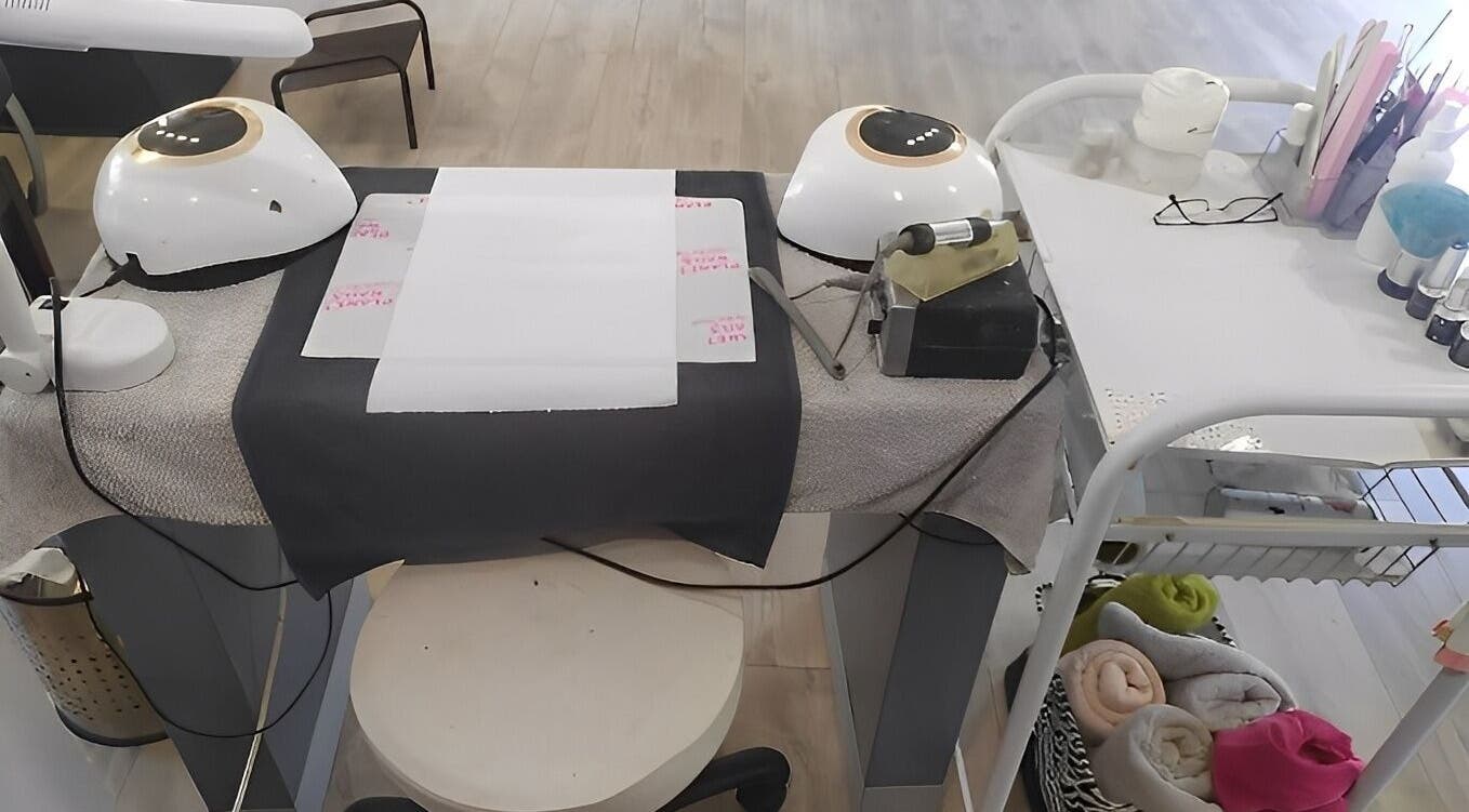 Nail station at Beauty By Raquel, Randburg, South Africa, ZA. Equipped with manicure tools and cozy towels.