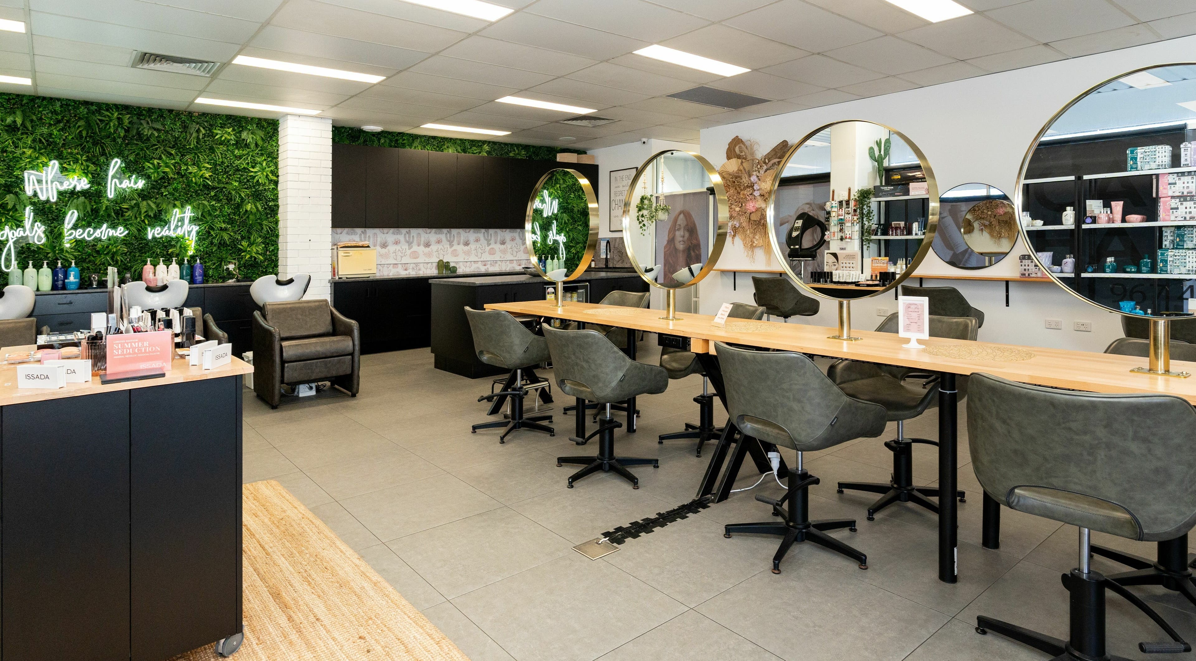 Boutique interior of Cactus Hair salon in Morayfield, Queensland, AU showcasing modern, stylish hair stations.
