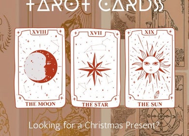 Tarot card display at Jo Pearson Training & Treatments, Carr Gate, England, GB, featuring Moon, Star, Sun cards.