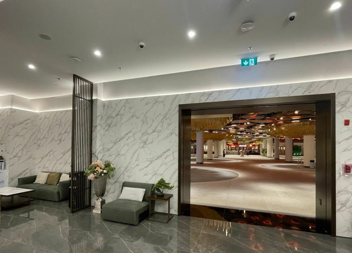 Luxurious waiting area at Yinyang Spa - Dubai Mall, Dubai, AE with modern seating and marble accents.